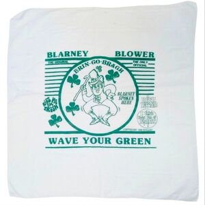 VINTAGE IRISH Hankerchief Square Cotton Retro Blarney Blower Cartoon Green White